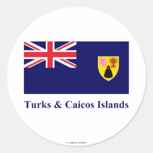 Sticker Rond Turcs et drapeau d'îles de la Caïques avec le no