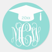 Turq Aqua Vine Script Monogramme Graduation do-it-