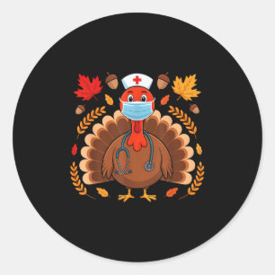 Sticker Rond Turquie Infirmière Thanksgiving Scrub Tops Femmes 