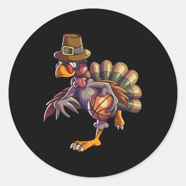 Sticker Rond Turquie Jouer Au Basket-Basket Thanksgiving Boys K (Devant)