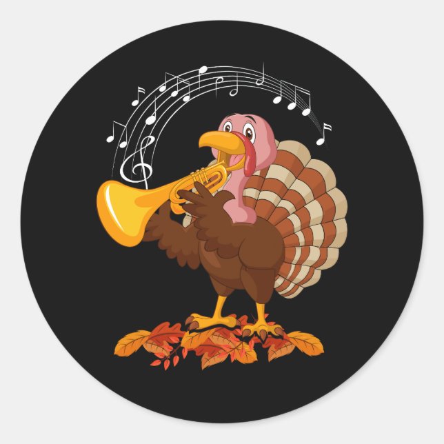 Sticker Rond Turquie Jouer Trompette Thanksgiving Trumpet Lover (Devant)