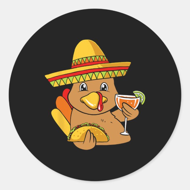 Sticker Rond Turquie Manger Taco Thanksgiving Day Mexicain F (Devant)