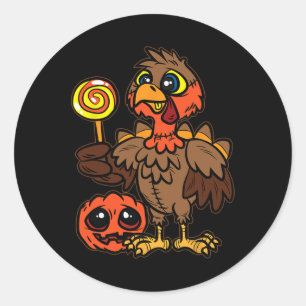 Sticker Rond Turquie Trou Ou Traiter Jour De Thanksgiving Autom