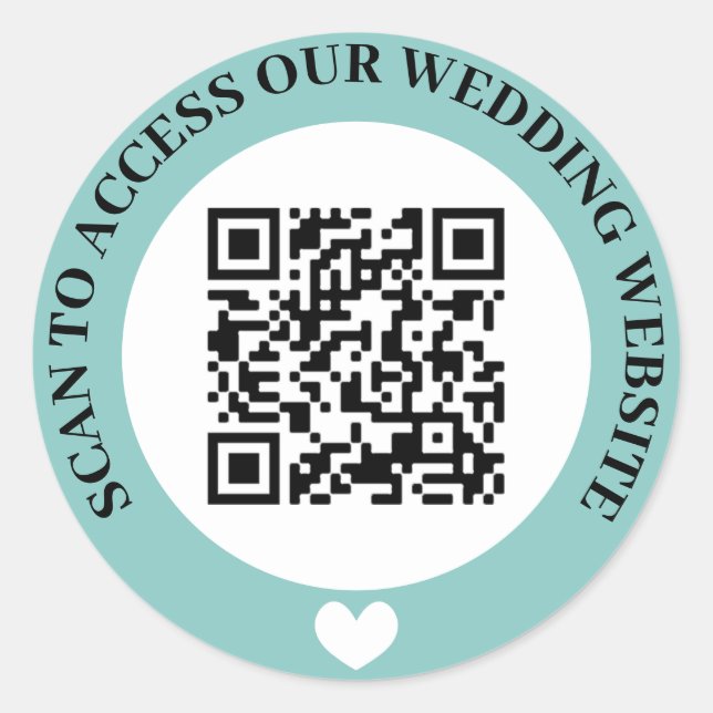 Sticker Rond Turquoise Access Mariage Site Web Coeur QR Code (Devant)