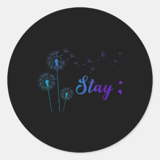 Sticker Rond Turquoise &amp ; Purple Ruban Dandelion Suicide Em