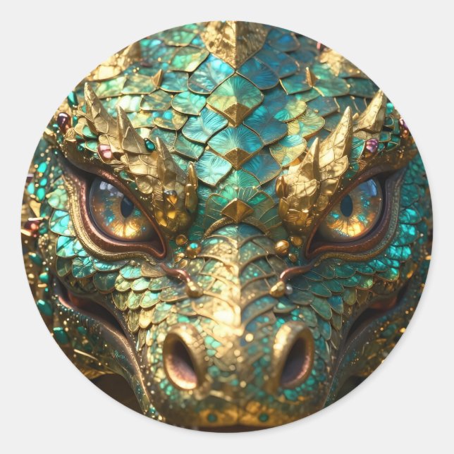 Sticker Rond Turquoise and Gold Dragon  (Devant)