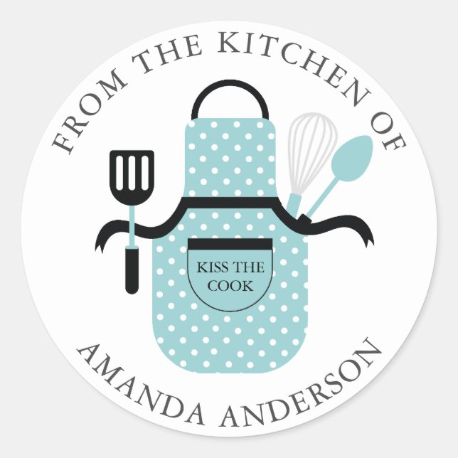 Sticker Rond Turquoise Apron Kiss the Cook from the Kitchen of (Devant)