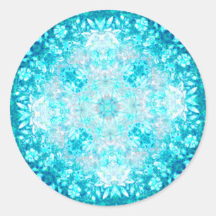 Sticker Rond Turquoise Aqua Blue Floral