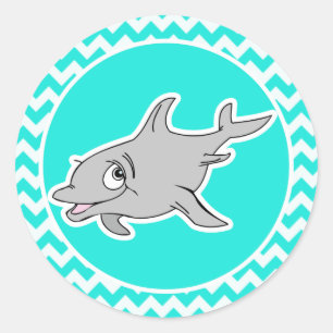 Sticker Rond Turquoise, Aqua Color Chevron; Dauphin