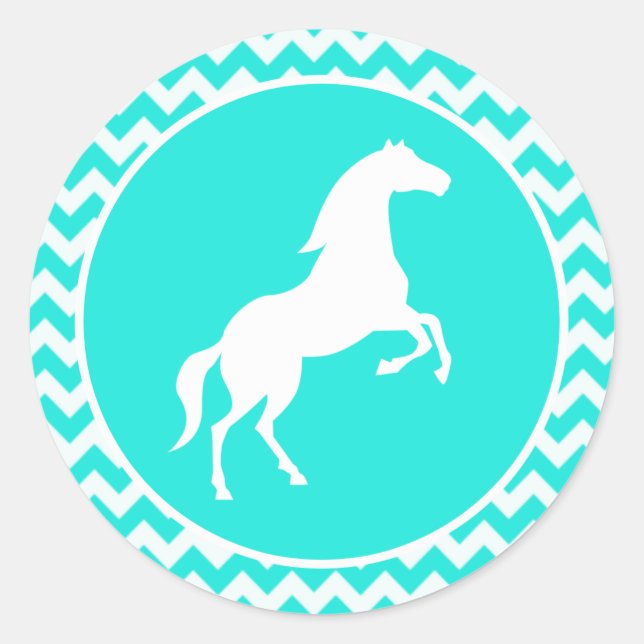 Sticker Rond Turquoise, Aqua Color Chevron; Equestre (Devant)