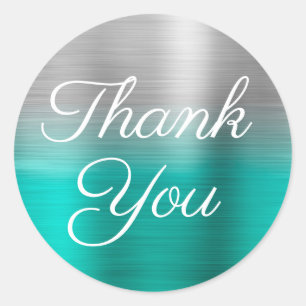 Sticker Rond Turquoise Argent Ombré Merci Feuille