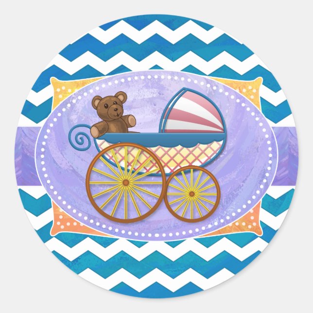 Sticker Rond Turquoise Baby shower Chevron bleu Enveloppez le p (Devant)