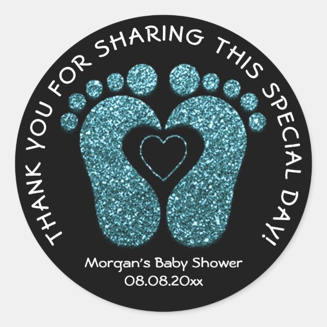 Sticker Rond Turquoise Baby shower de pieds coeur Favoriser Mer (Devant)
