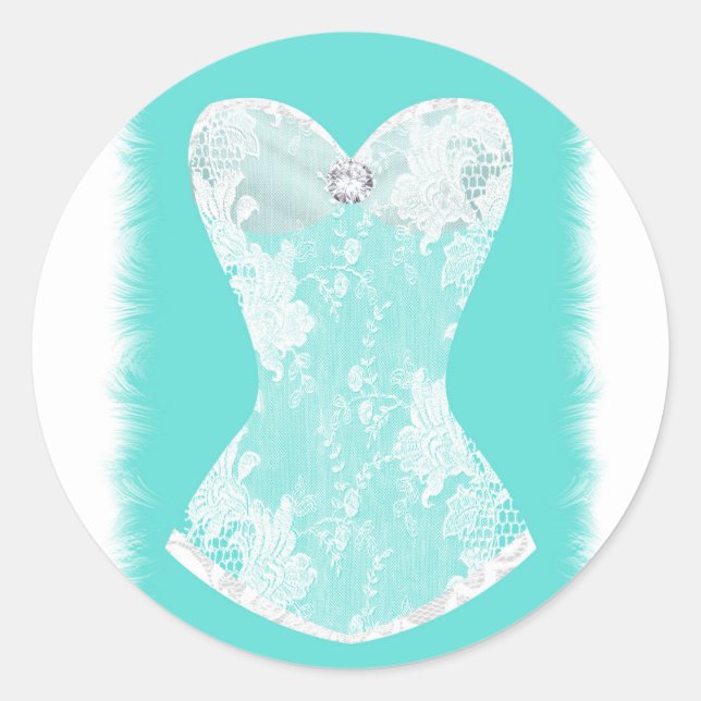 Sticker Rond Turquoise & Blanc Glam Lingerie Douche Favorise (Devant)