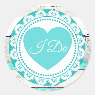 Sticker Rond Turquoise Blanc Lacey I Do WeddingStickers