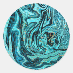 Sticker Rond Turquoise Blue & Gold Chic Swirl Mariage moderne