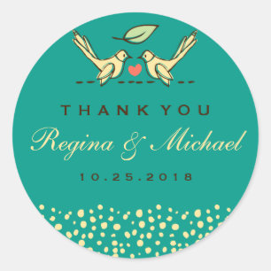 Sticker Rond Turquoise Blue Inséparables Doodle Wedding Favor S