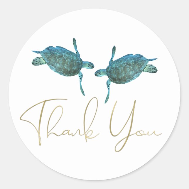 Sticker Rond Turquoise Blue Sea Turtles Elégant Gold Beach Mari (Devant)
