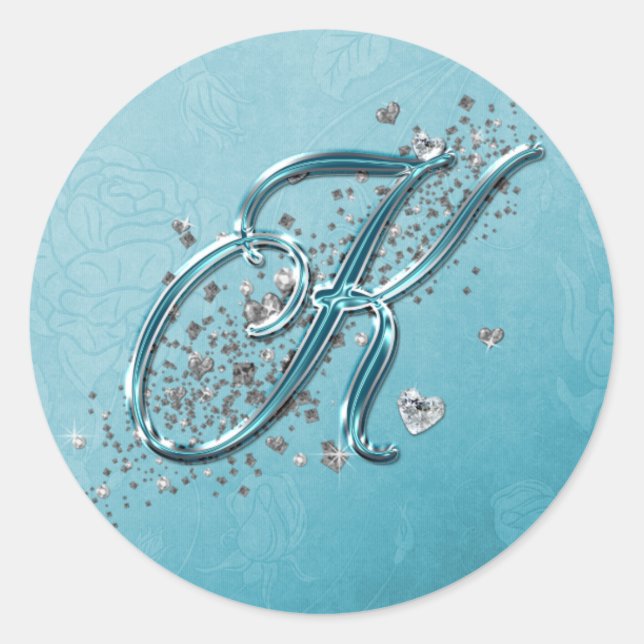 Sticker Rond Turquoise Blue Silver Parties scintillant Script T (Devant)