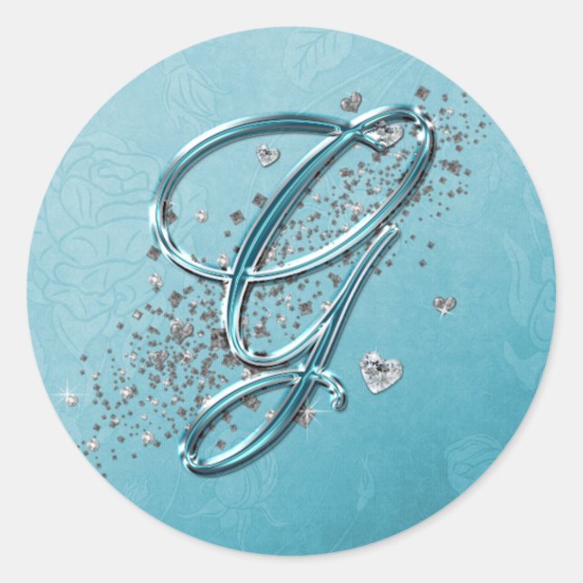 Sticker Rond Turquoise Blue Silver Parties scintillant Script T (Devant)