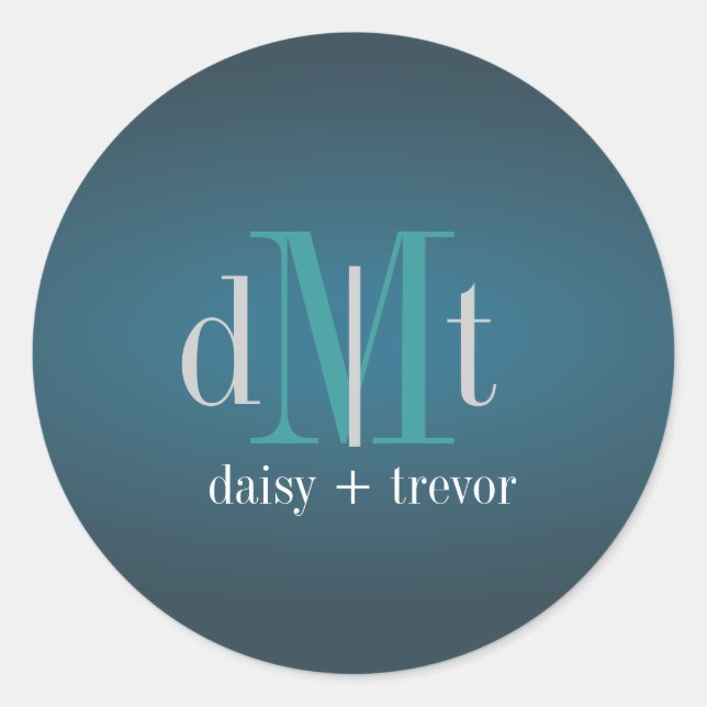 Sticker Rond Turquoise clair +Monogrammes de graphite (Devant)