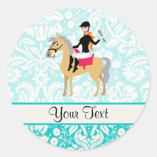 Sticker Rond Turquoise Damask Equestrian
