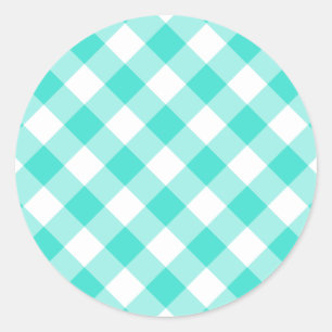 Sticker Rond Turquoise En vichy Motif