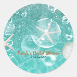 Sticker Rond Turquoise Enchanted Sea Starfish & Bubbles Party F