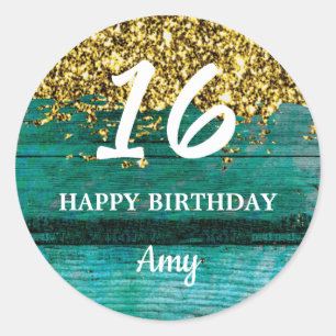 Sticker Rond Turquoise et Gold Sweet 16 Anniversaire Fête Favor