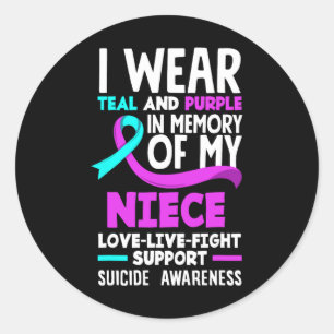 Sticker Rond Turquoise Et Violet En Mémoire De Ma Nièce Suicide