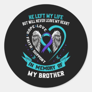 Sticker Rond Turquoise Et Violet En Mémoire De Mon Frère Suicid