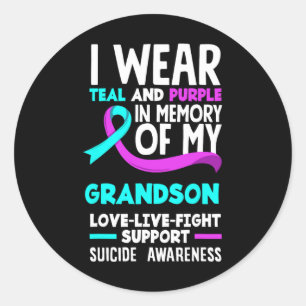Sticker Rond Turquoise Et Violet En Mémoire De Mon Petit-Fils S