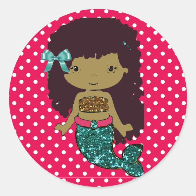 Sticker Rond Turquoise ethnique et sirène rose chaud (Devant)
