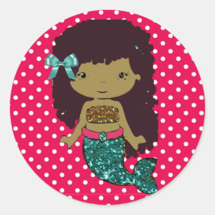 Sticker Rond Turquoise ethnique et sirène rose chaud