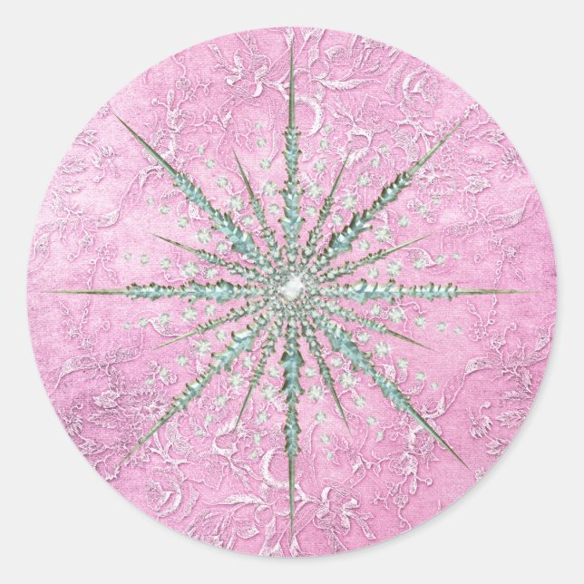 Sticker Rond Turquoise flocon de neige violet turquoise élégant (Devant)