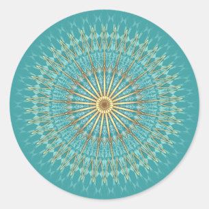 Sticker Rond Turquoise Gold Mandala Motif