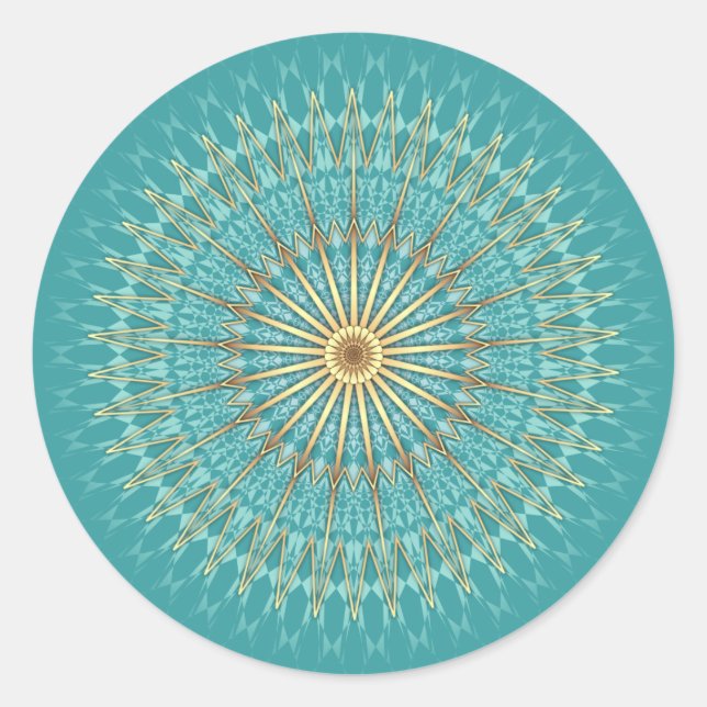 Sticker Rond Turquoise Gold Mandala Motif (Devant)