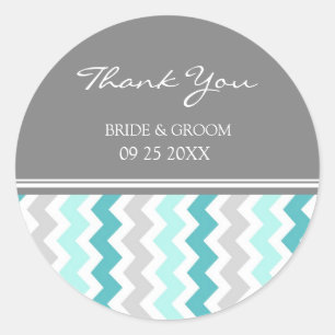 Sticker Rond Turquoise Grey Chevron Merci Mariage Favor Tags