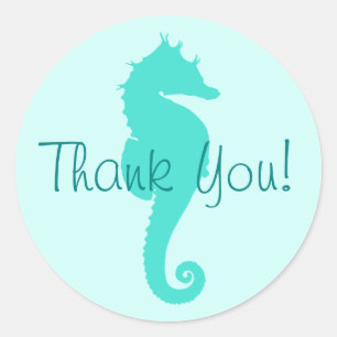 Sticker Rond Turquoise Hippocampe Merci