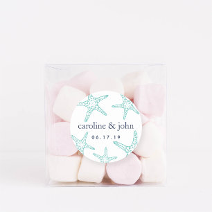 Sticker Rond Turquoise & Marine Starfish Mariage personnalisé