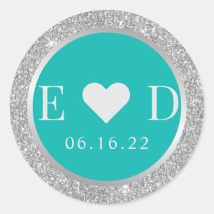 Sticker Rond Turquoise moderne et Parties scintillant argent Ma