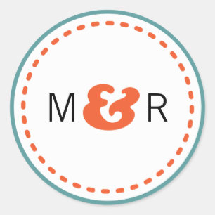 Sticker Rond Turquoise moderne & Orange Chevron & Lovebirds Mar