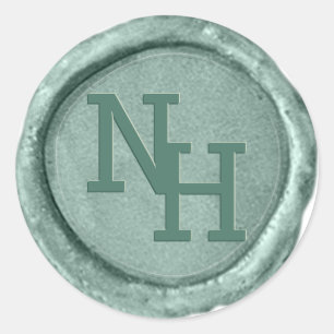 Sticker Rond Turquoise moderne vert cire bleu sceau Monogramme
