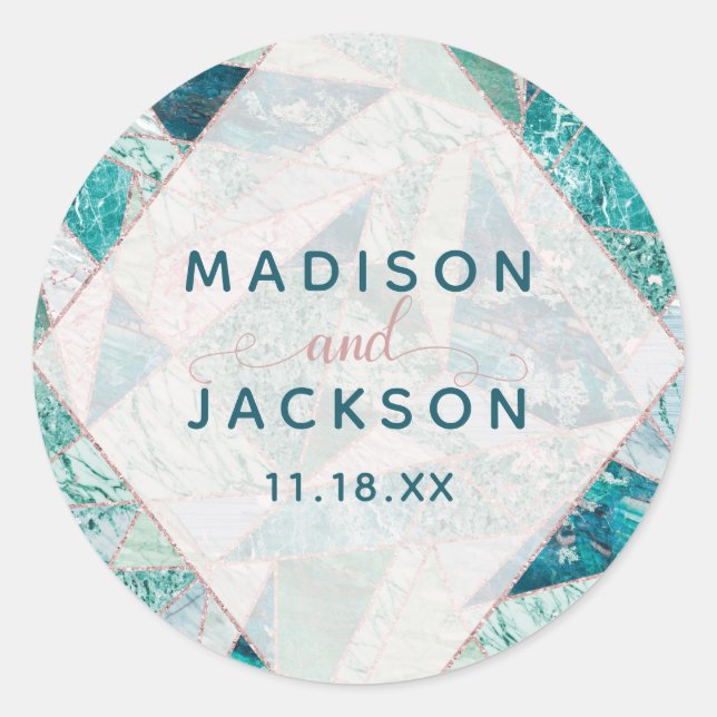 Sticker Rond Turquoise Mosaïque marbre triangles Monogramme Mar (Devant)
