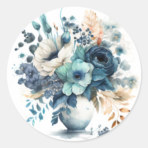 Sticker Rond Turquoise Navy Blue Floral Mariage