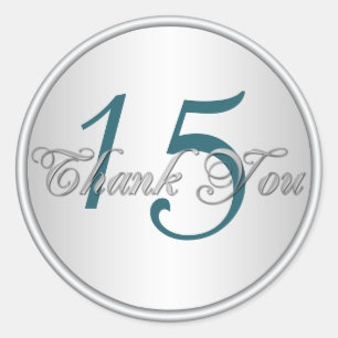 Sticker Rond Turquoise, noir et argent Merci Quinceanera