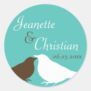 Sticker Rond Turquoise paire bleue inséparables mariage faveur 