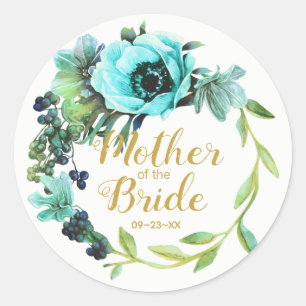Sticker Rond Turquoise Peony Wreath Mère de la mariée ID456