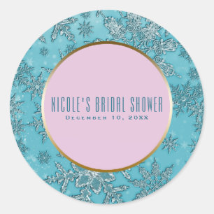 Sticker Rond Turquoise Pink Snowflakes Pink Winter Wonderland F