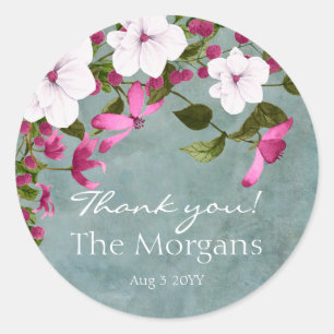 Sticker Rond Turquoise poussiéreux blanc magenta vert Floral